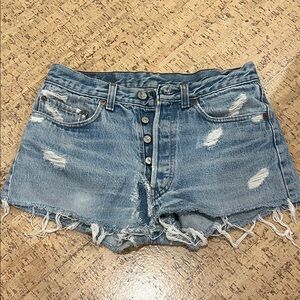 Levi's Light Blue Distressed Denim Jean Shorts Western
